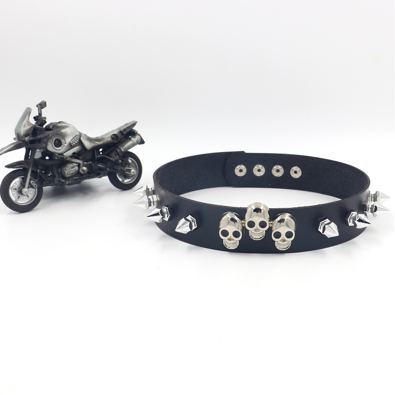 Halloween Festival Punk Skull Pu Leather Alloy Choker Wholesale