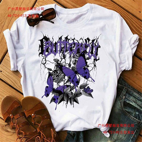 European-sized cotton T women's butterfly tree print Harajuku t-shirt round collar top short-sleeved casual summer t-shirt European and American temperament