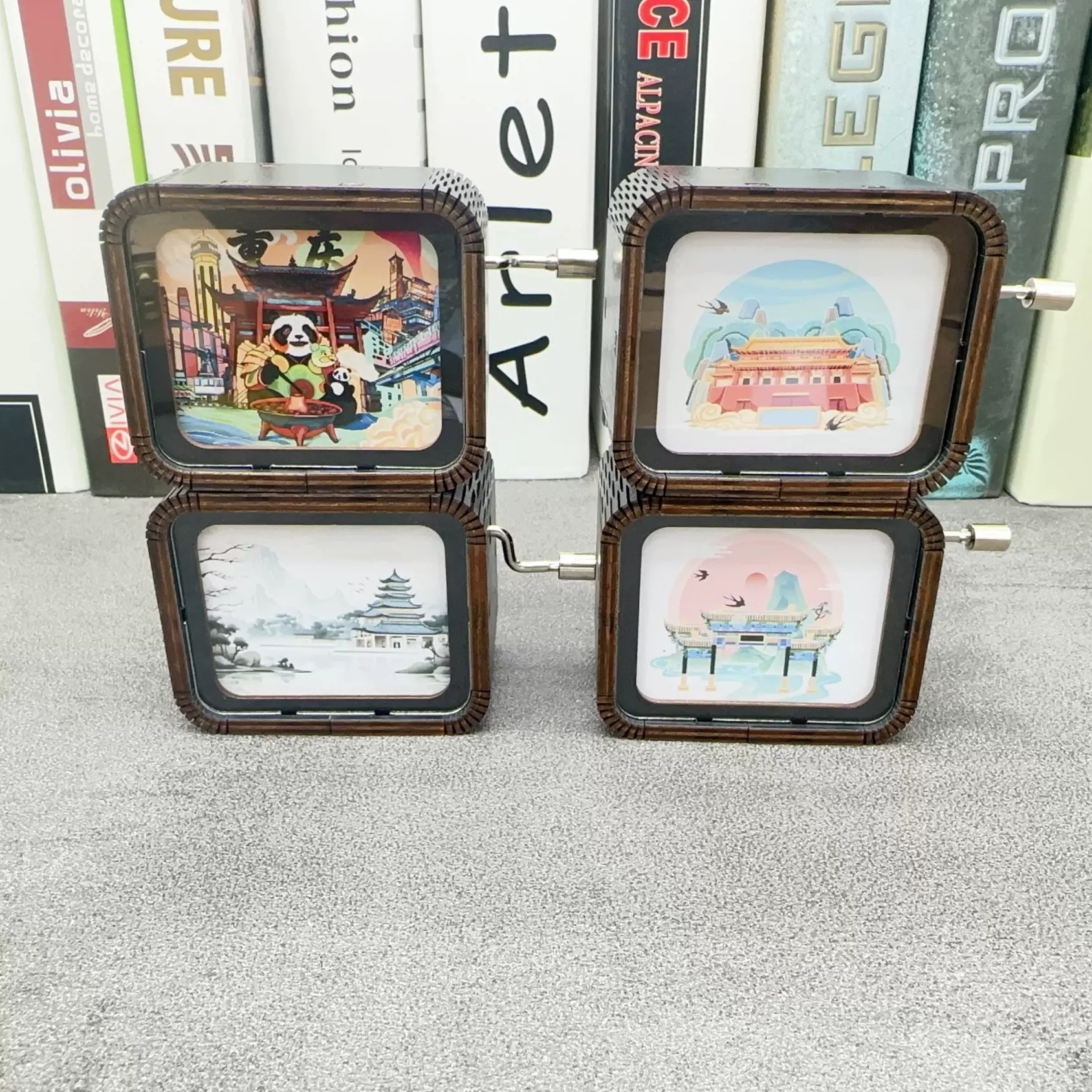 著名城市景点音乐盒立体木雕摆件创意迷你成品八音盒木质工艺品