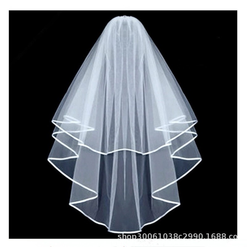 Wholesale foreign trade bridal veil wedding photo veil double ribbon edging multi-layer styling hair comb veil specials Wholesale foreign trade bridal veil wedding photo veil double ribbon edging multi-layer styling hair comb veil specials