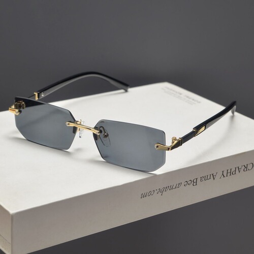New cross-border Western and European business-style men's glasses with a high-end diamond edge cut rimless sunglasses square frame