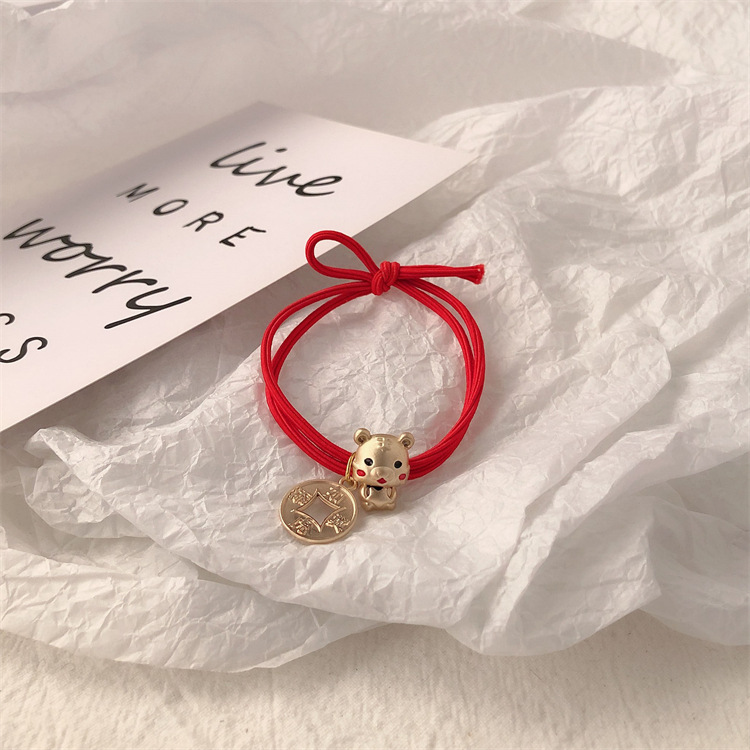 Cuerdas de cabeza metálicas rojas de alta elasticidad cabello anillo de cabello pulsera de mujer doble uso nuevo atado cabello correa joyas para la cabeza