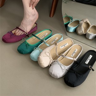 French Bow Small Inner Height Half Slippers Women's Outer Wear 2025 Spring Fashion Baotou Sandals