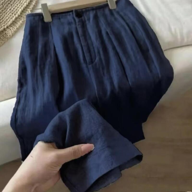 高腰莱赛尔亚麻阔腿裤夏季慵懒风垂感显瘦长裤|undefined