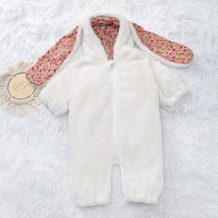 New Style Instagram Baby Bodysuit with Plush Thick Cartoon Rabbit Design, Unisex Baby Home Pajamas