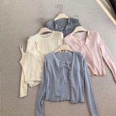 優しい風ストラップニット2点セットドーパミン甘いリボンリボンリボンストラップ