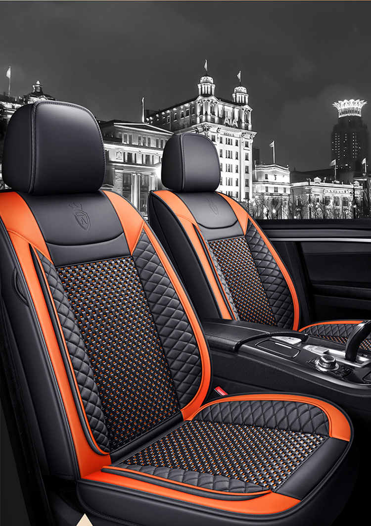 Cross-Border Manufacturer Direct Sales New All-Encompassing Rhombus Leather Ice Silk Car Seat Cushion Four-Season Universal Breathable Five-Seat Seat Cushion