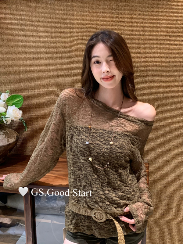 GS.GOOD START-时髦千禧辣妹镂空肌理感长袖小衫女G6290C(配腰带)|undefined