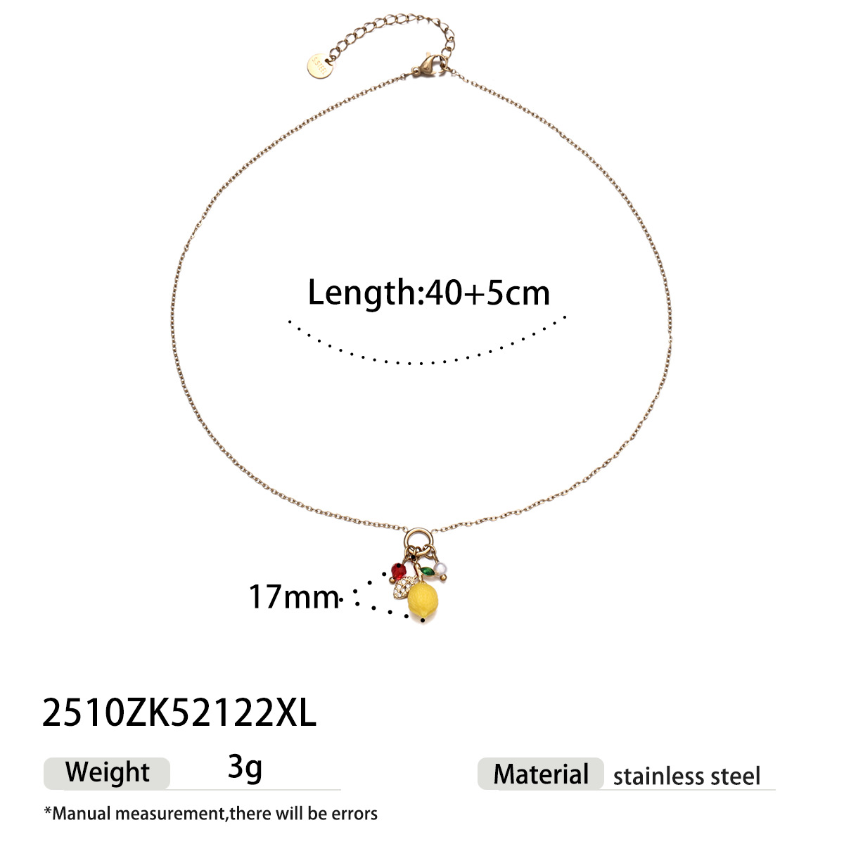 Tina moda transfronteriza nueva fruta dulce fresca flor de limón colgante de hoja cadena ajustable collar mujer image 13