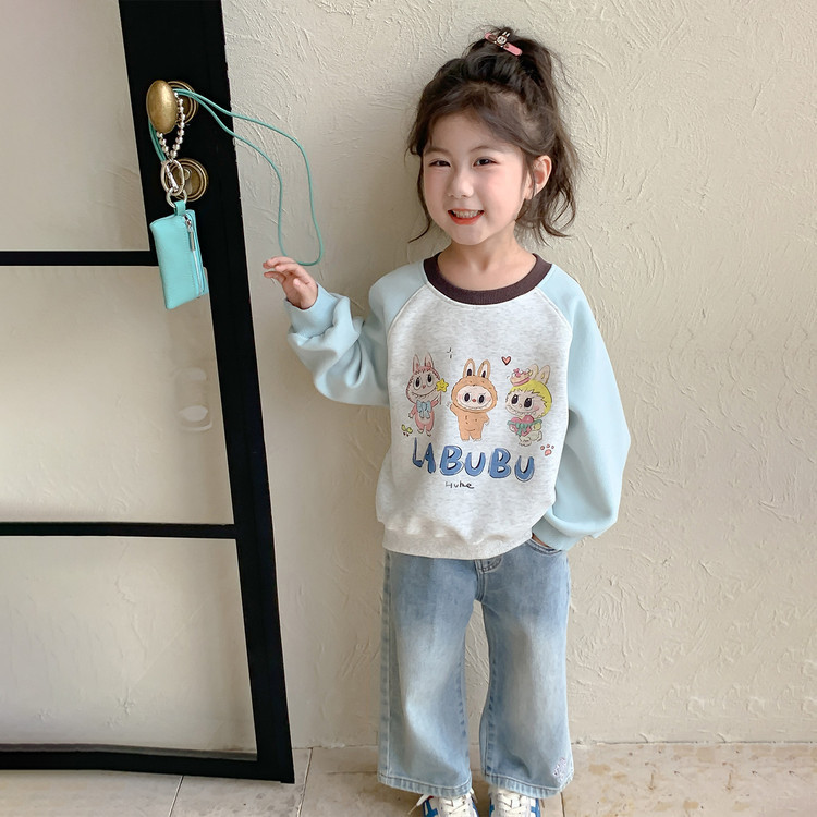 Cute Candy-Colored Printed Ribbed Crewneck Loose Sweatshirt for Boys and Girls, New Spring and Autumn Children's Cartoon Raglan Sleeve Base Shirt Cute Candy-Colored Printed Ribbed Crewneck Loose Sweatshirt for Boys and Girls, New Spring and Autumn Children's Cartoon Raglan Sleeve Base Shirt