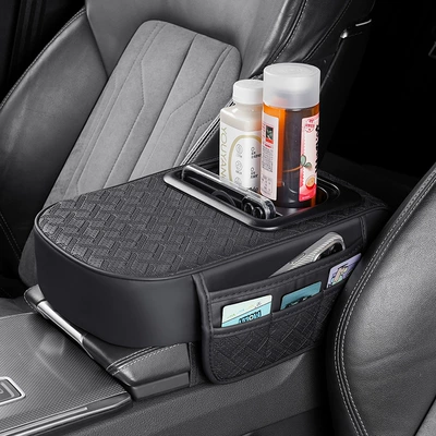Car armrest box pad booster Armrest box pad - thousand-bird-pattern-black
