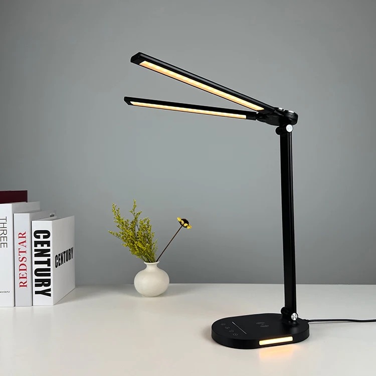 Nuevo teléfono móvil de doble cabeza inalámbrico recargable protección para los ojos lámpara de mesa hogar noche Luz Oficina metal plegable lámpara de piano