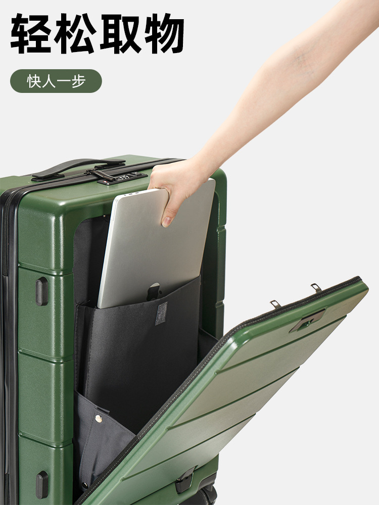 Equipaje de cubierta abierta frontal multifuncional recargable para mujer Estuche de carro de negocios de 20 pulgadas para hombre maleta de embarque ligera 24