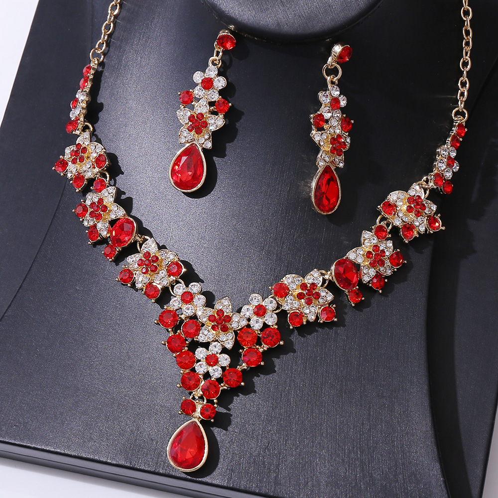 Bridal Water Droplets Flower Alloy Inlay Rhinestones Earrings Necklace display picture 4