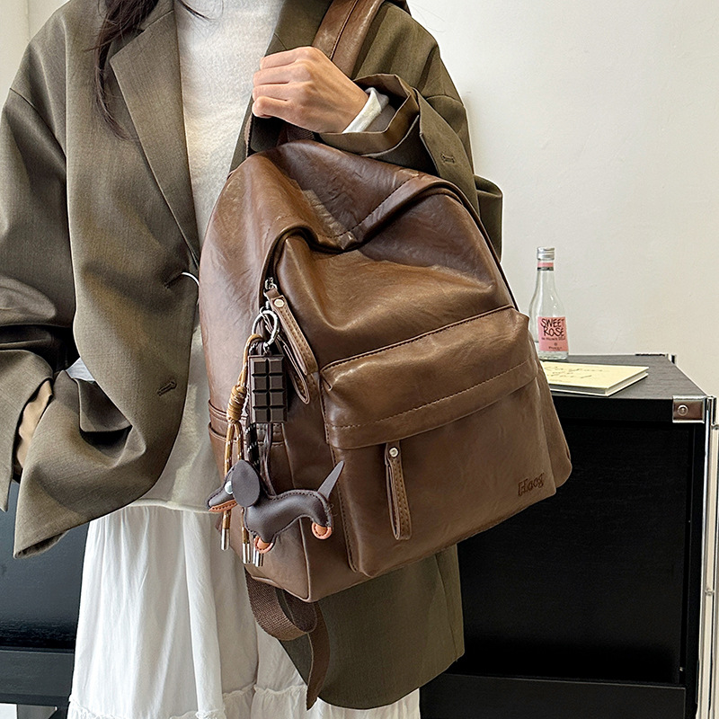 New Coffee Brown Women's Bag Simple Large Capacity Business Laptop Backpack Leather Commuter High-End Shoulder Bag