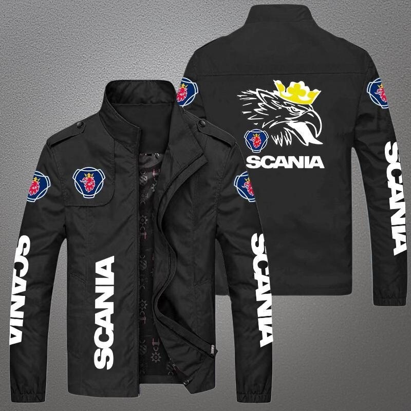 European and American Cross-Border Foreign Trade Car Logo Printed Jacket Men's Stand-Up Collar Solid Color Business Casual Logo Jacket