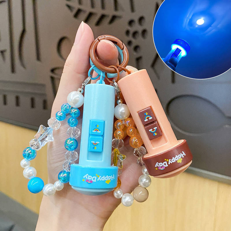Cartoon Bright Light Mini Flashlight Car Keychain for Girls Walking at Night Self-Defense Lighting Kidsren's Practical School Bag Pendant