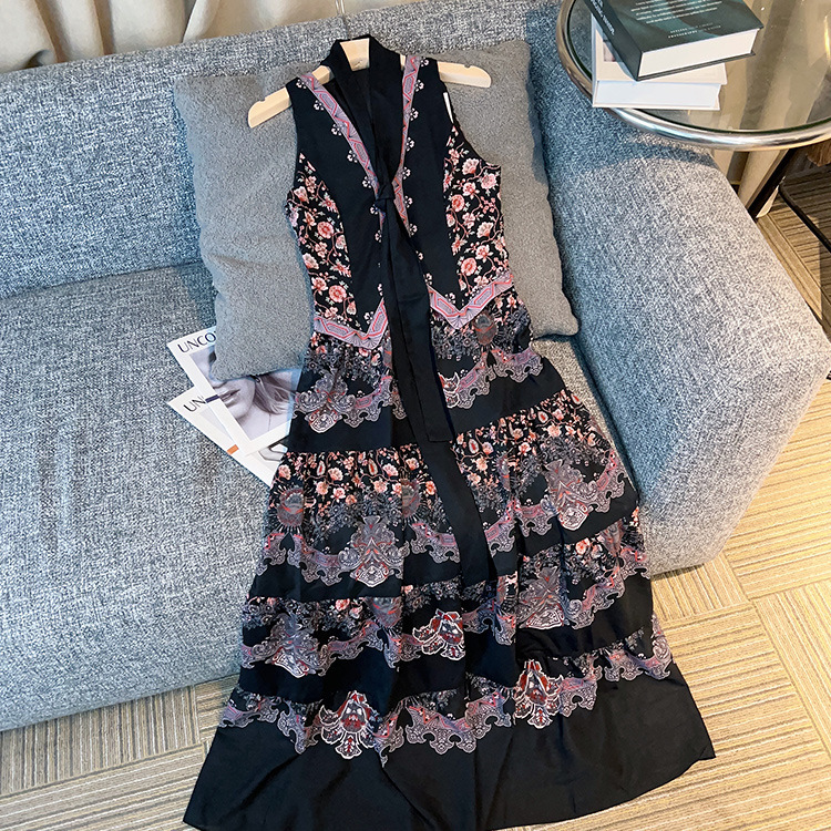 Deep V-Neck Ethnic Style Dress, Summer Exotic Long Skirt, Ankle-Length Extra-Long Beach Skirt, Elegant