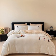 2024新品【牛奶绒刺绣四件套】2024毛毯被子四件套单件床单被套