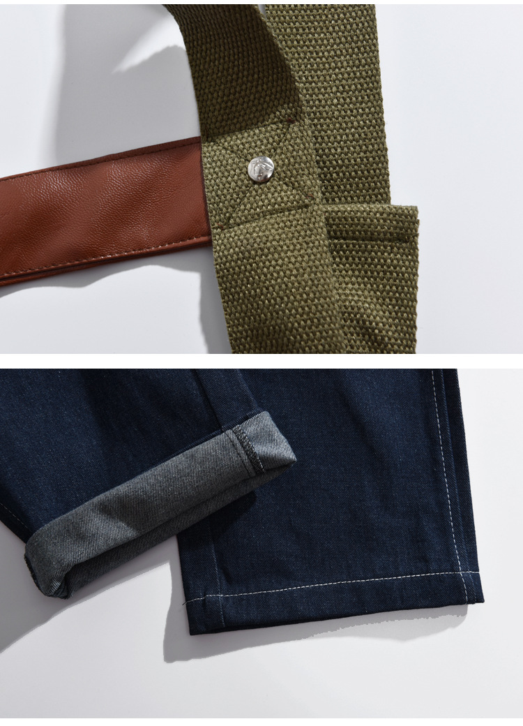 Tuta da lavoro a blocchi di colore, stile maschile, con bretelle, pantaloni da papà, pantaloni in denim, marchio europeo e americano alla moda_voghion.com