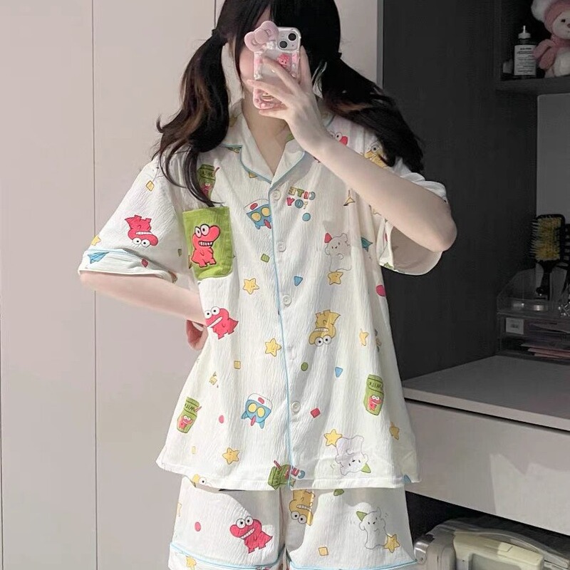 Mr. Crocodile Crayon Shin New Couple Pajamas Girls Summer Cartoon Short-sleeved Thin Summer Cute Home Clothes suit