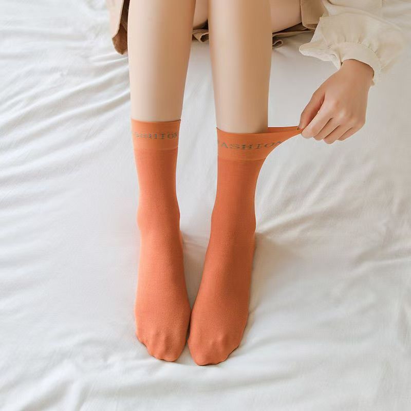 2025新款袜子女韩版个性时尚糖果色春夏薄款棉袜百搭学院风中筒袜|undefined