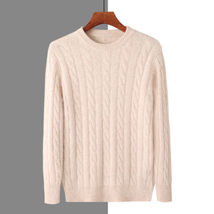 Autumn and winter new mink sweater men's crew neck twist flower thickened knitted pullover foreign trade cross-border wholesale a generation of hair