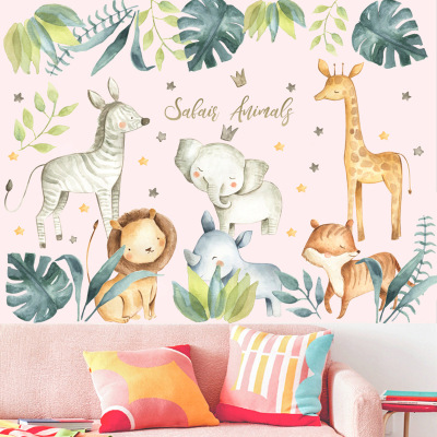 兒童房貼畫卡通北歐動物裝飾網紅背景牆貼紙臥室床頭溫馨自粘牆紙