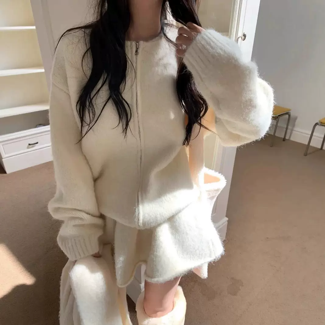 慵懒风毛衣套装女秋冬气质穿搭针织毛衣＋针织半身裙温柔风两件套