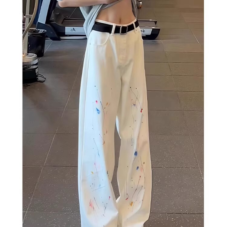 White Splash-Ink Jeans for Men, Summer Thin American High Street Pants, High-Waisted, Leg-Lengthening, Slim Straight-Leg, Slightly Flared Pants White Splash-Ink Jeans for Men, Summer Thin American High Street Pants, High-Waisted, Leg-Lengthening, Slim Straight-Leg, Slightly Flared Pants