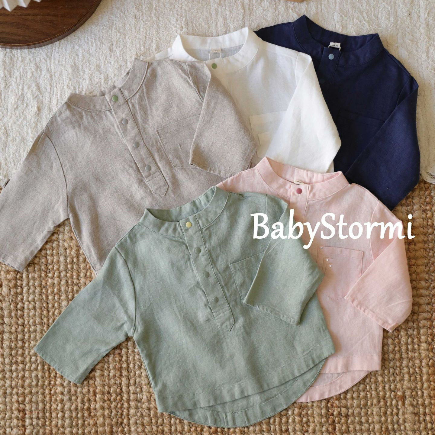Babystormi linen long-sleeved casual solid color shirt, spring and children's stylish top, new autumn collection.