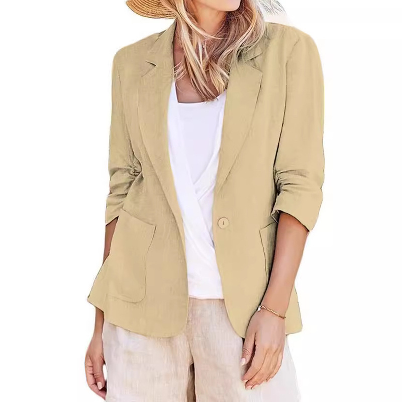 2025 European and American Women's Fashion Foreign Trade Spring and Summer Long-Sleeve Blazer with Lapel, Elegant Professional Slim-Fit Mid-Length Coat 2025 European and American Women's Fashion Foreign Trade Spring and Summer Long-Sleeve Blazer with Lapel, Elegant Professional Slim-Fit Mid-Length Coat