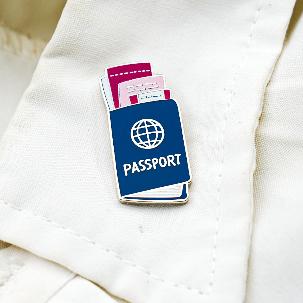 Passport Visa Air Ticket Enamel Brooch Travel Adventure Journal Pin Visa Stamp Badge Accessory