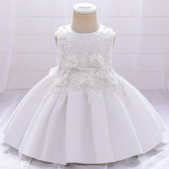 Cross-border new children's dress with pearl flower embroidery, fashionable dress for girls, cake puff skirt, wholesale