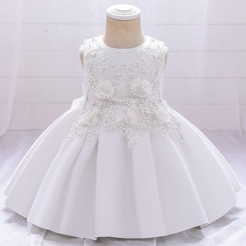 Cross-border new children's dress with pearl flower embroidery, fashionable dress for girls, cake puff skirt, wholesale