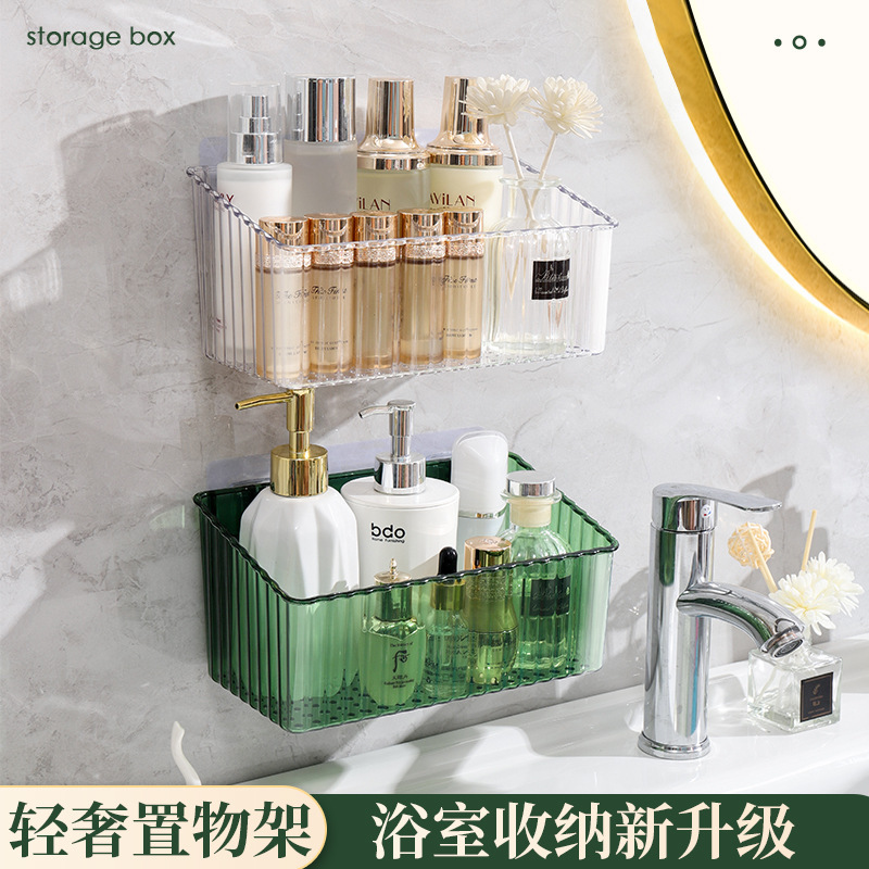 Baño transparente de almacenamiento de mascotas rack montado en la pared de almacenamiento sin perforar rack de almacenamiento de baño sin costuras cesta de almacenamiento