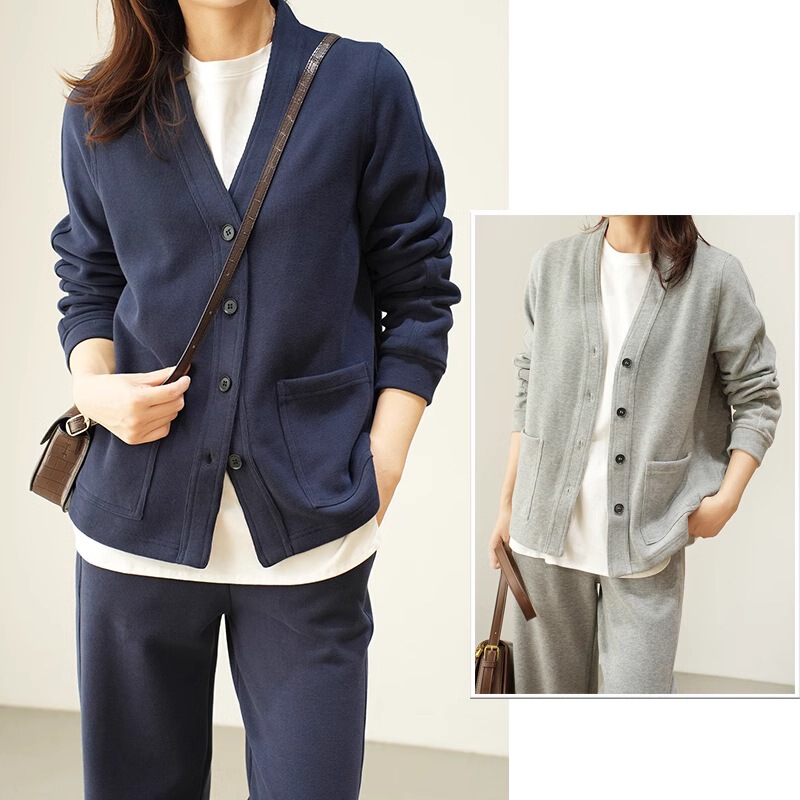 Women's Mini Velvet Sweatshirt Cardigan, Loose and Versatile V Neck Jacket, Spring & Fall Women's Clothing