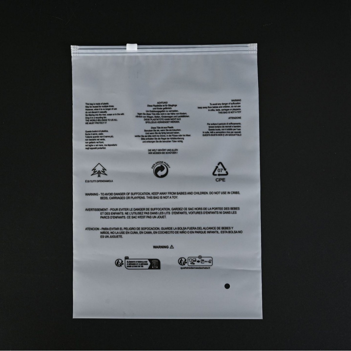 Triman transfronterizo advertencia francesa bolsa con cremallera esmerilada ropa bolsa ziplock camiseta chaqueta bolsa de embalaje