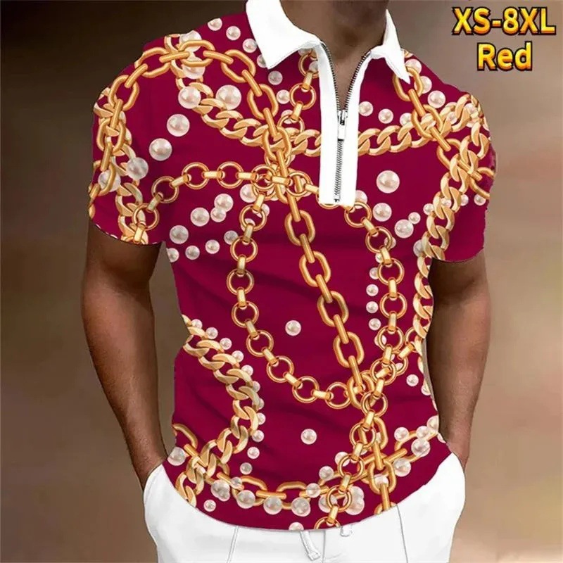 2024 venta caliente personalidad moda impresión 3D hombres verano calle suelta solapa manga corta cremallera camisa POLO
