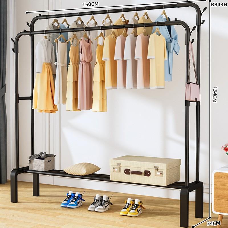 piso percha de ropa dormitorio plegable grueso grueso pequeño interior de plástico percha de ropa doméstica doble varilla balcón