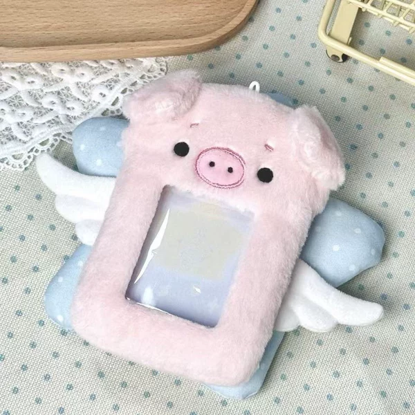 Cute Angel Pig Plush Card Holder 3inch Small Card Display Holder Student Card Holder Pendant Meal Card Protective Cover