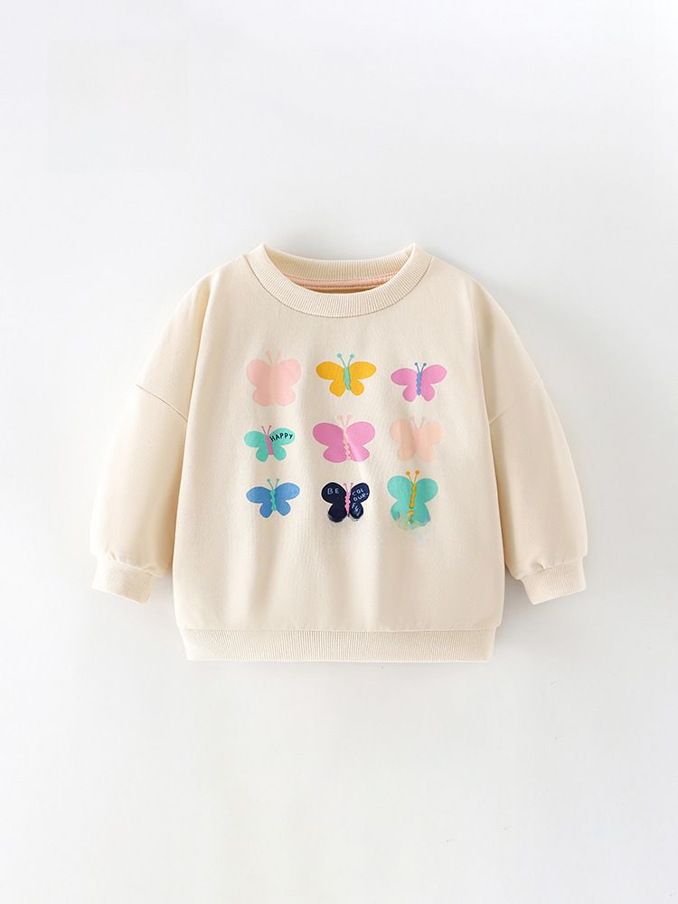 Cozy Long-Sleeve Cartoon Letter Women's Top for Girls - Autumn/Winter European and American Children's Clothing for Little Kids
