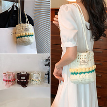 韩版时尚百搭女士手提包包新款手工编织斜挎包创意水桶包单肩包