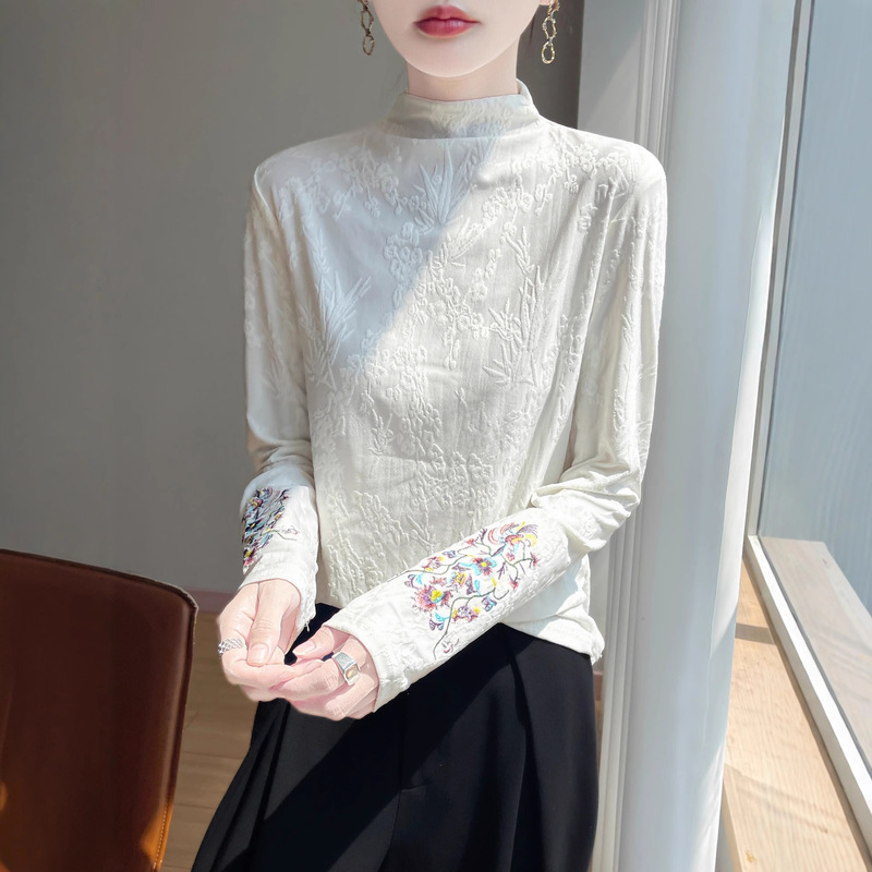 Cross-Border Designer Chinese-Style Embroidered Knitwear, Fine Worsted Fabric, Niche Chinese-Style Autumn and Winter Tops