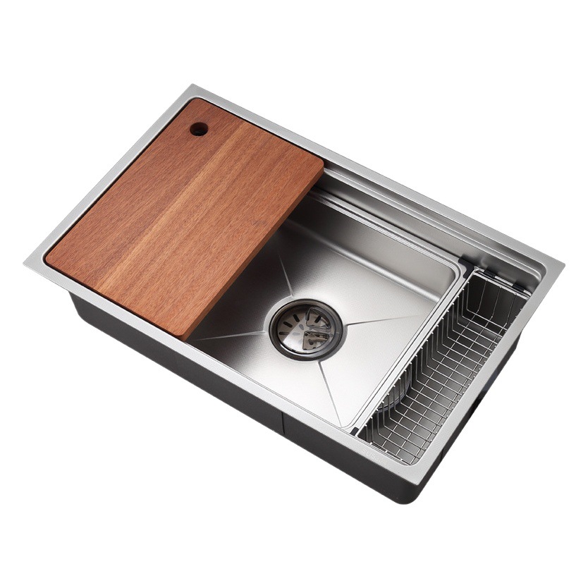 Fregadero en relieve de grano de arroz uno por uno, fregadero de acero inoxidable SUS304, lavabo grande de una sola ranura, lavabo debajo de la encimera, fregadero de cocina de lado estrecho