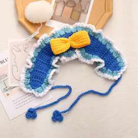 秋冬可爱蝴蝶结甜美拼色儿童手工针织发带女孩子出游毛线发带亲子