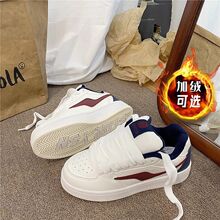 加绒棉鞋复古厚底面包鞋女ins潮流2024冬季新款百搭保暖休闲板鞋