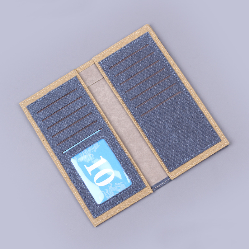 Jean cartera larga lienzo bolso de traje de hombre bolso de color contraste bolso de cuero de hombre bolso de 12 tarjetas bolso de tarjeta delgado