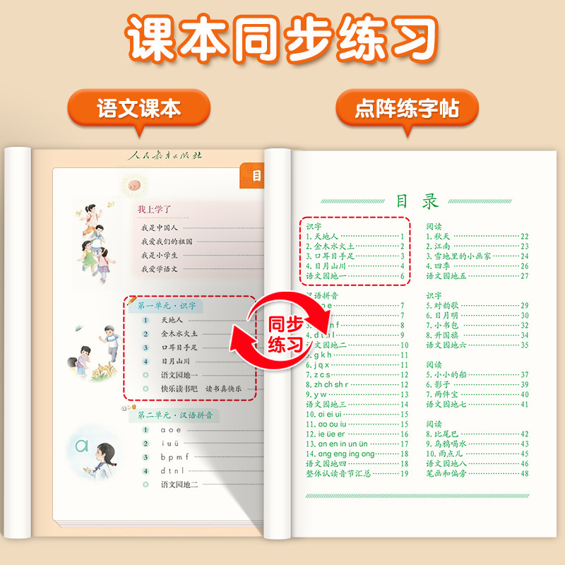 小学校中国語同期練習本 1～3年生用 上下巻 人民教育出版版 1年生ドットマトリックス単語トレースブック|undefined