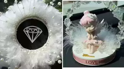 Floral Deer Car Ornament with: Car ornaments - ballet-girl-garland-ornament-diamond-pearl-feather-cushion